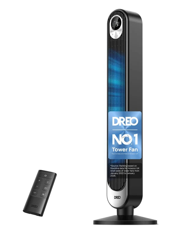 DREO 42 Inch Tower Fan, DC Motor Energy Saving Standing Fans for Bedroom, 8.5m/s High-Velocity Cooling Fans, 9 Speeds, Sleep